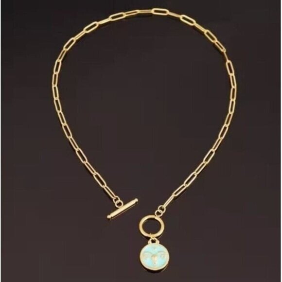Zodiac Pendant Necklace Waterproof Gold Toggle Clasp Turquoise pendant Necklace - Picture 9 of 12